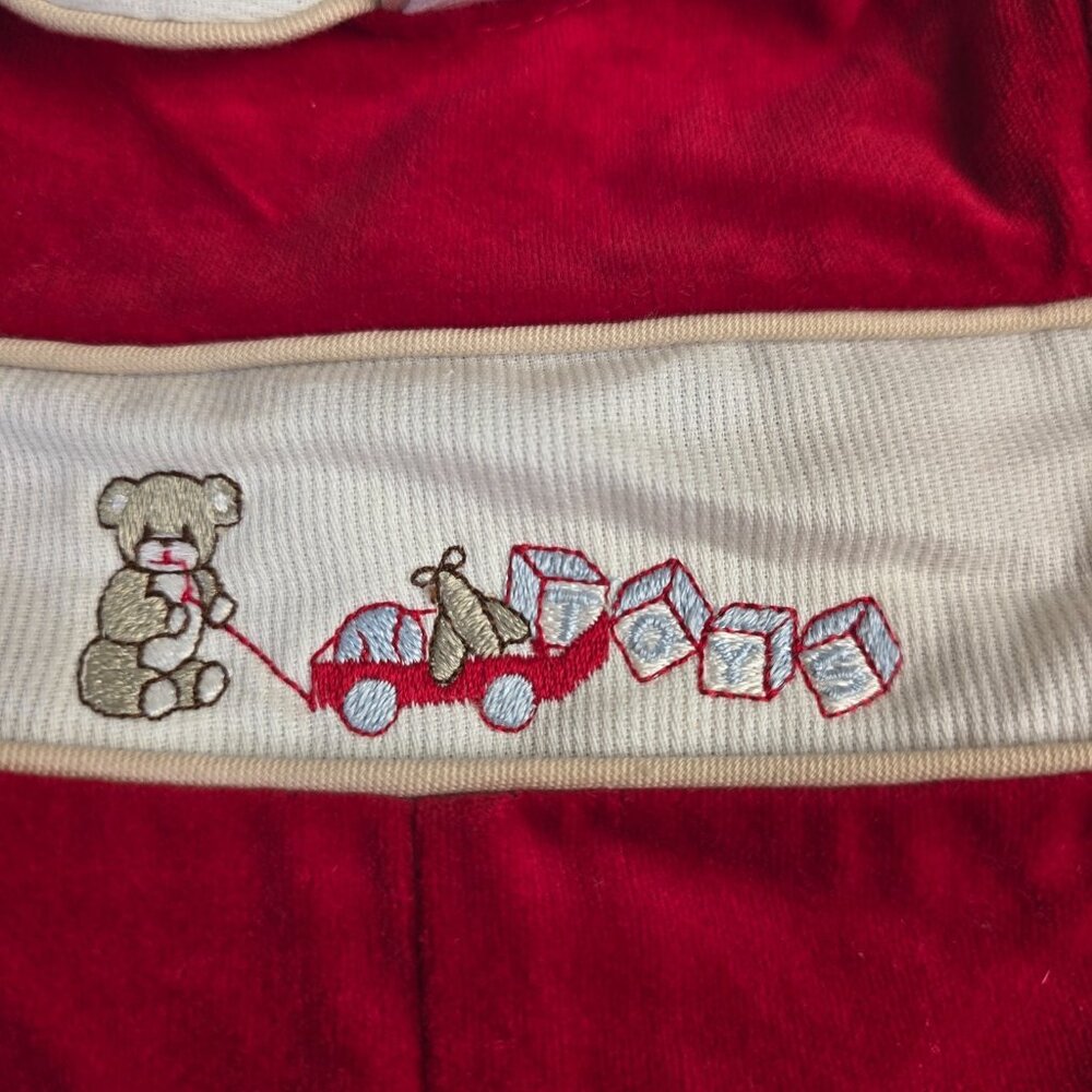 Vintage Fawn Togs Baby Romper 6M Red Velour Teddy Toy Cars USA 70s 80s One Piece - Picture 2 of 8